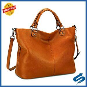 Large Leather Tote Bag with Adjustable Strap, Fits Laptop & Files